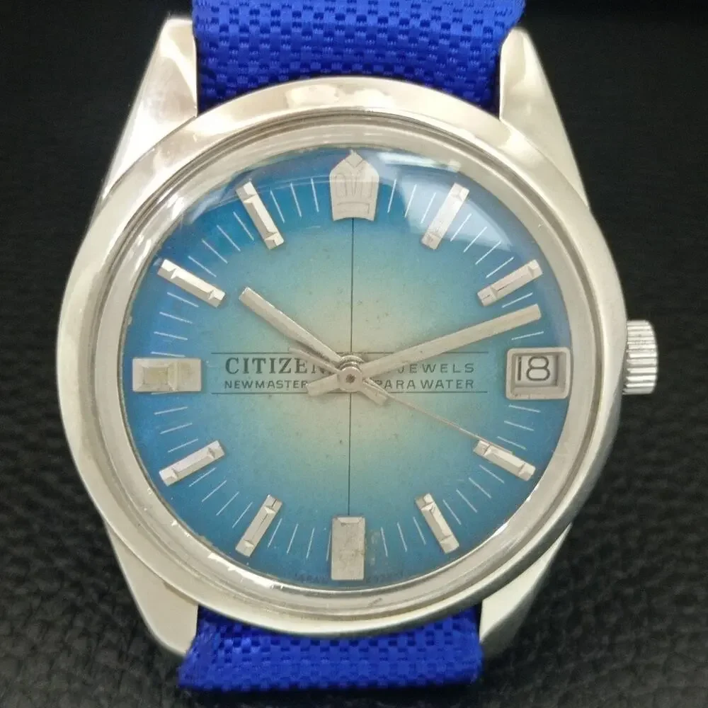 Vintage 1981 Citizen Manual Wound Mens Silver Watch W/Date & Teal accents